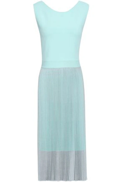 Antonino Valenti Woman Metallic Pleated Knitted Dress Mint