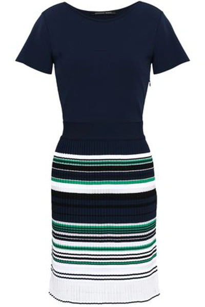 Antonino Valenti Pleated Striped Stretch And Open-knit Mini Dress In Navy