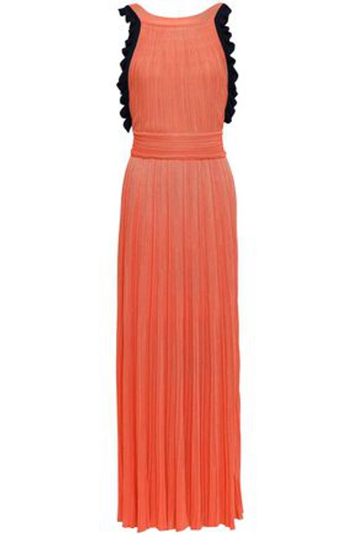 Antonino Valenti Woman Ruffle-trimmed Ribbed-knit Maxi Dress Peach