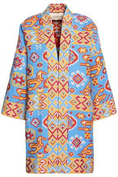 Valentino Woman Metallic Cotton-blend Jacquard Jacket Sky Blue