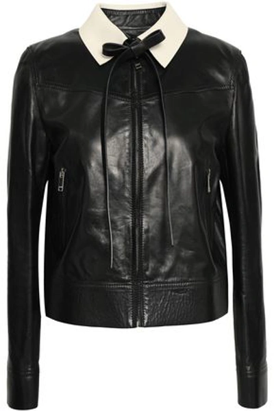 Valentino Woman Satin-trimmed Leather Jacket Black