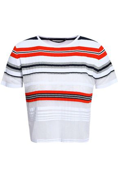 Antonino Valenti Woman Tinsel-trimmed Striped Stretch And Open-knit Top White