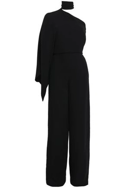 Valentino Woman One-shoulder Draped Silk-crepe Jumpsuit Black