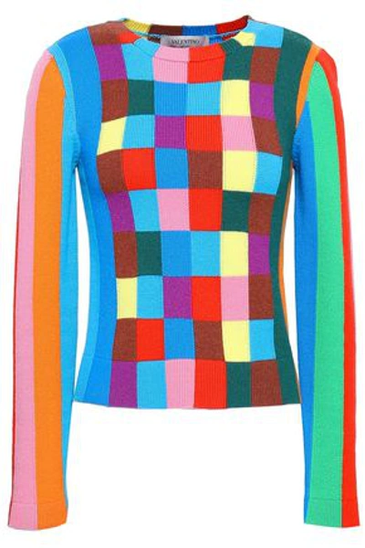 Valentino Color-block Cashmere Sweater In Light Blue