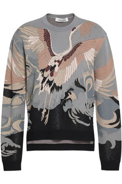 Valentino Metallic Jacquard-knit Sweater In Gray