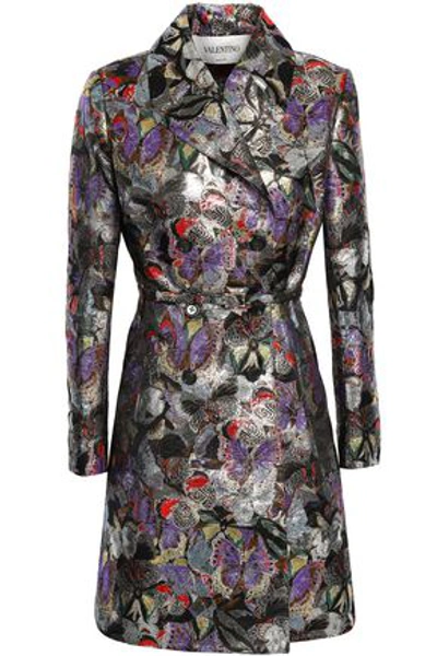 Valentino Woman Double-breasted Brocade Trench Coat Multicolor