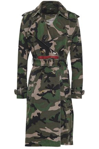 Valentino Woman Belted Printed Cotton-canvas Trench Coat Army Green