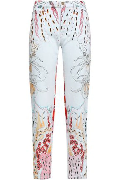 Roberto Cavalli Woman Printed Mid-rise Straight-leg Jeans Light Denim