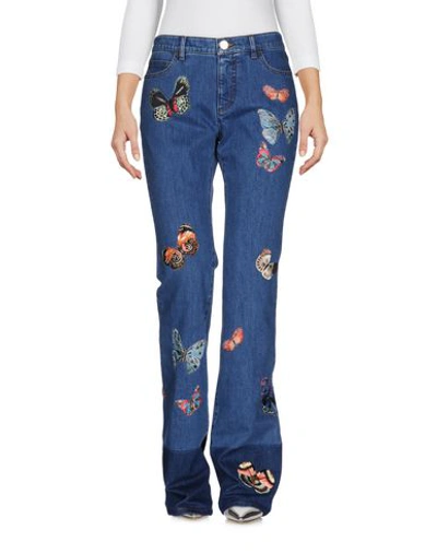 Valentino Embroidered Two-tone Mid-rise Bootcut Jeans In Blue