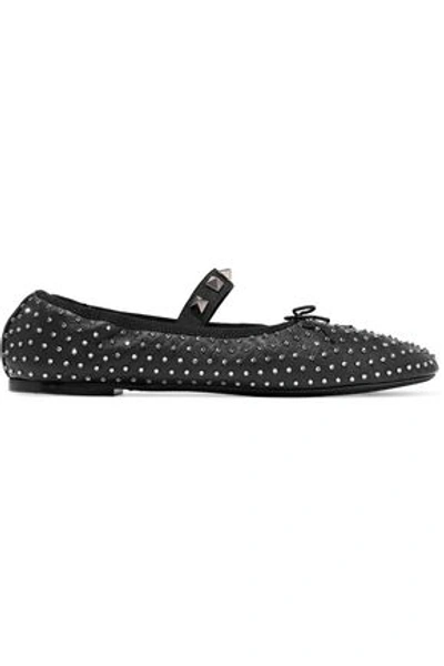 Valentino Garavani Woman Embellished Leather Ballet Flats Black