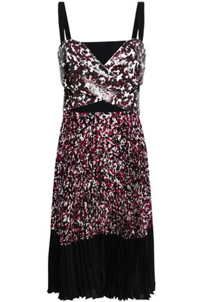 Roberto Cavalli Sequined Printed Silk Crepe De Chine Dress In Black