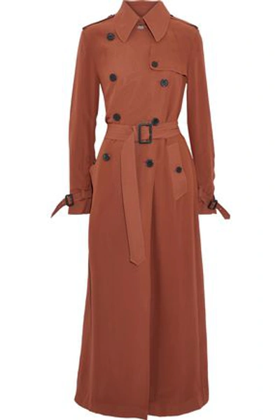 Valentino Woman Washed-silk Trench Coat Brown