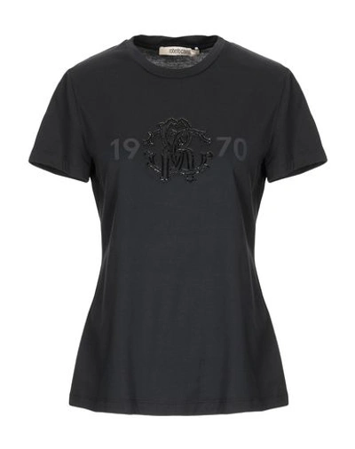 Roberto Cavalli Appliquéd Cotton-jersey T-shirt In Black
