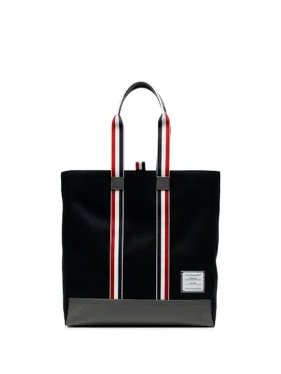 Thom Browne Navy Blue Tricolour Handle Cotton Tote Bag