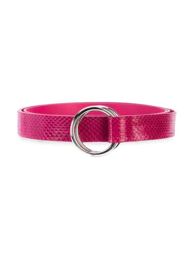 Carolina Herrera Double-buckle Snakeskin And Leather Belt In Pink