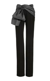 Carolina Herrera Satin-trimmed Crepe Straight-leg Pants In Black