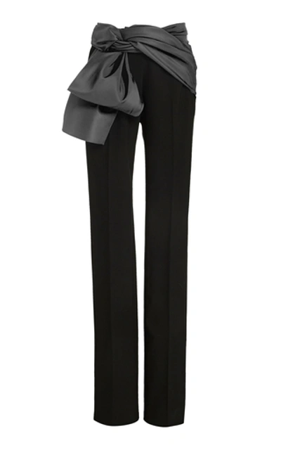 Carolina Herrera Satin-trimmed Crepe Straight-leg Pants In Black