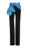 Carolina Herrera Satin-trimmed Crepe Straight-leg Pants In Blue