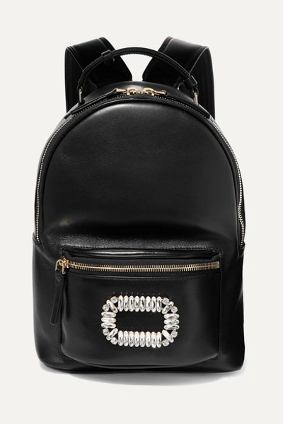Roger Vivier Sexy Choc Crystal-embellished Glossed-leather Backpack In Black