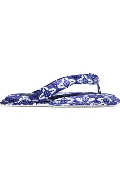 Pedro Garcia + Raquel Allegra Kaname Printed Satin Flip Flops In Blue