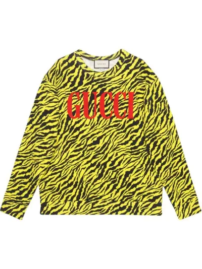 Gucci Neon Tiger-print Cotton-jersey Sweatshirt In Yellow