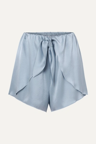 Nanushka Naila Knotted Silk-charmeuse Shorts In Celeste Polvere