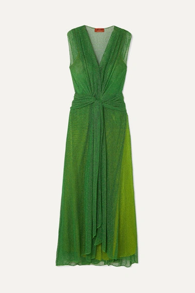 Missoni Twist-front Metallic Open-knit Maxi Dress In Green