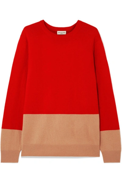 Dries Van Noten Two-tone Cashmere Sweater In Red