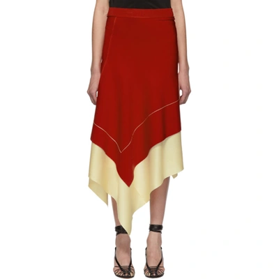 Victoria Beckham Two-tone Asymmetric Stretch-knit Midi Skirt In Red
