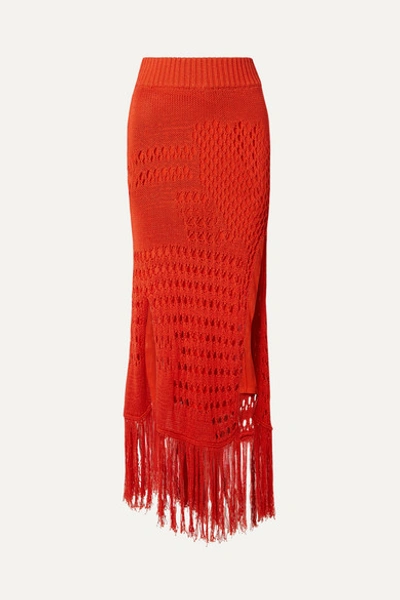 Altuzarra Benedetta Fringed Open-knit Cotton-blend Maxi Skirt In Orange
