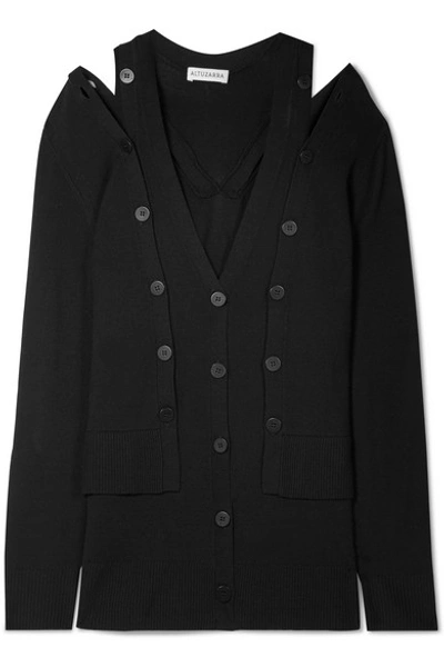 Altuzarra Tramonti Layered Merino Wool Cardigan In Black