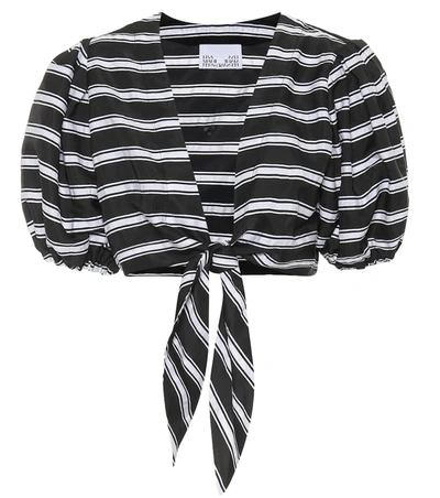 Lisa Marie Fernandez Striped Linen-blend Cropped Blouse In Black