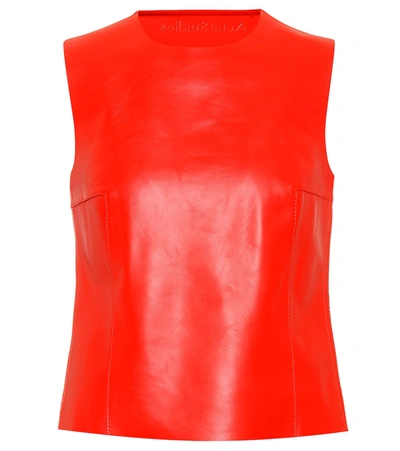 Acne Studios Lara Leather And Ribbed-knit Top In Red