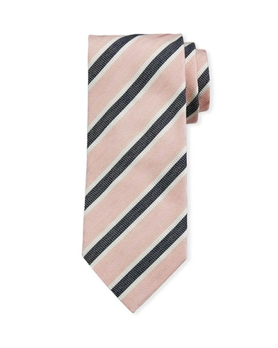 Ermenegildo Zegna Framed Stripe Silk Tie, Pink