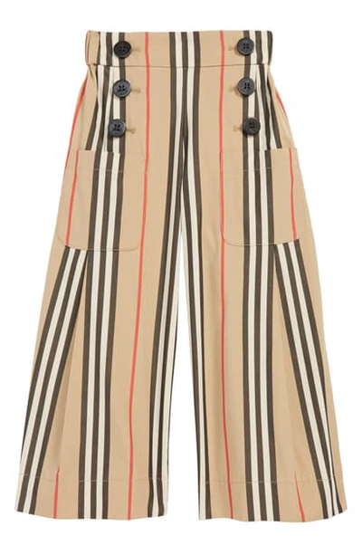 Burberry Kids' Taren Wide Legs Icon Stripe Sailor Pants In Beige Check |  ModeSens