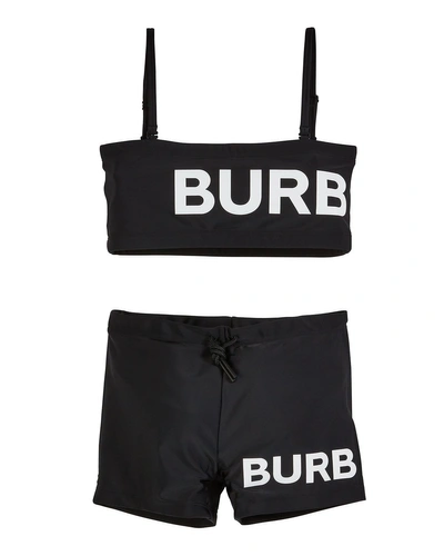 Burberry Betsy Logo Bandeau Swimsuit W/ Boy Short Bottoms In Black