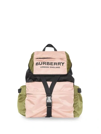 Burberry Logo Print Tri-tone Nylon Backpack In Rose Beige