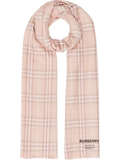 Burberry Embroidered Vintage Check Lightweight Cashmere Scarf In Neutrals