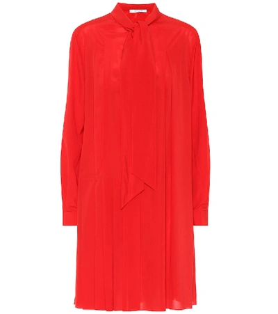 Givenchy Pussy-bow Pleated Silk-blend Crepe De Chine Mini Dress In Red
