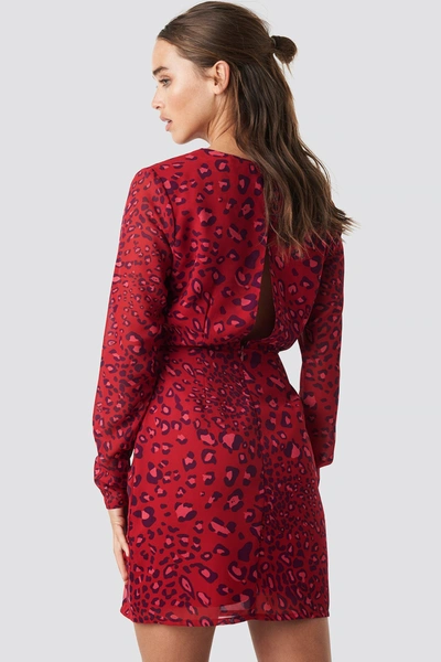 Na-kd Open Back Short Dress - Red In Red Leo Print