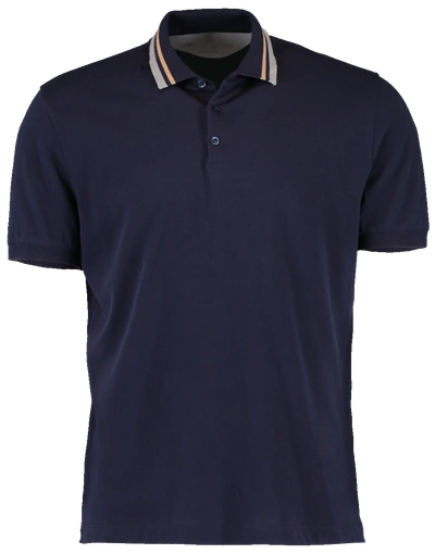 Brunello Cucinelli Double Stripe Collared Polo In Navy