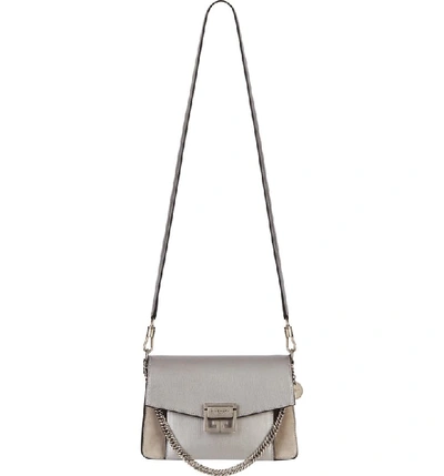 Givenchy Gv3 Small Metallic Leather & Suede Shoulder Bag In Silver/ Natural