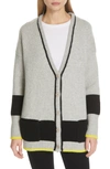 La Ligne Martha Wool & Cashmere Cardigan In Grey Marle/ Black/ Yellow