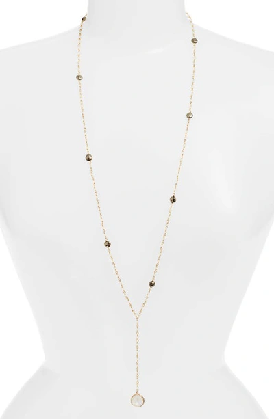 Ela Rae Yaeli Long Semiprecious Stone Y-necklace In Moonstone