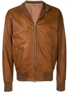 Barba Leather Bomber Jacket In Brown