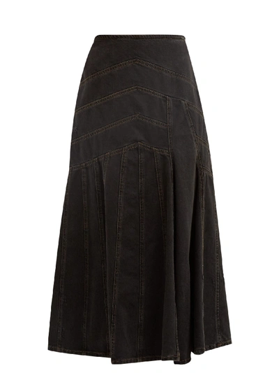 Miu Miu Panelled Denim Midi Skirt In Grey