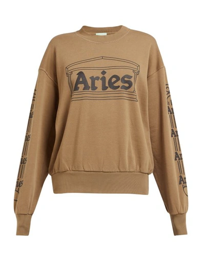 Aries Logo Print Cotton Sweatshirt In Green
