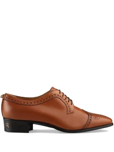 Gucci Leather Lace-up With Brogue Detail In Light Brown Leather