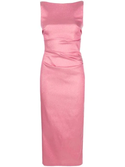 Talbot Runhof Lamé Fitted Midi Dress In Pink