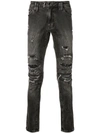 Philipp Plein Distressed Skinny Jeans In Grey